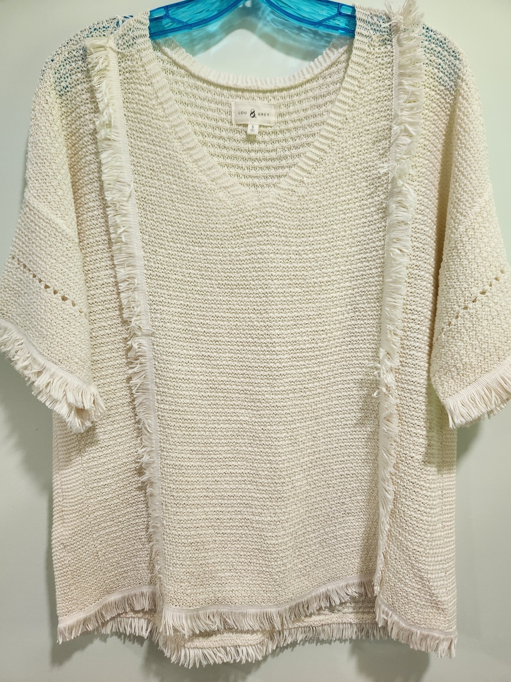Lou & Grey Cream Fringe V-Neck Sweater